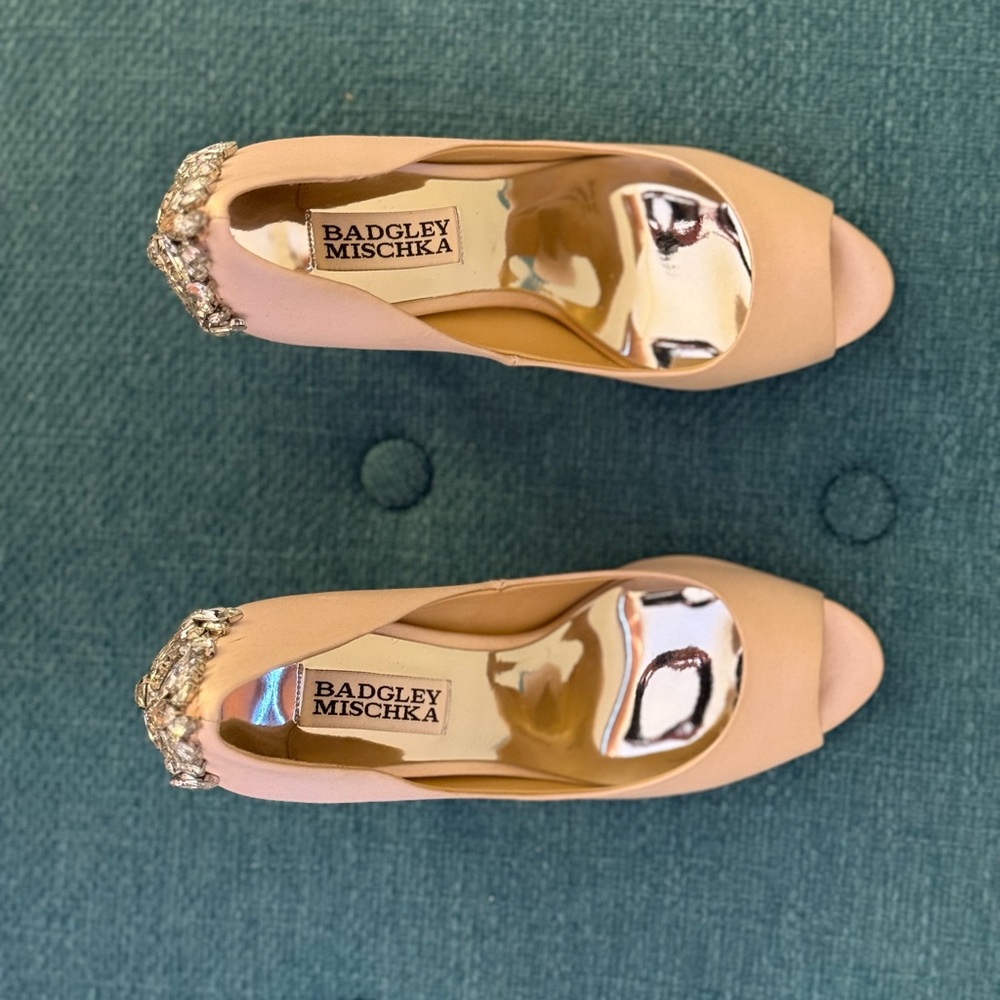 Badgley Mischka Cream and Pink Heels with Elegant Embellishments